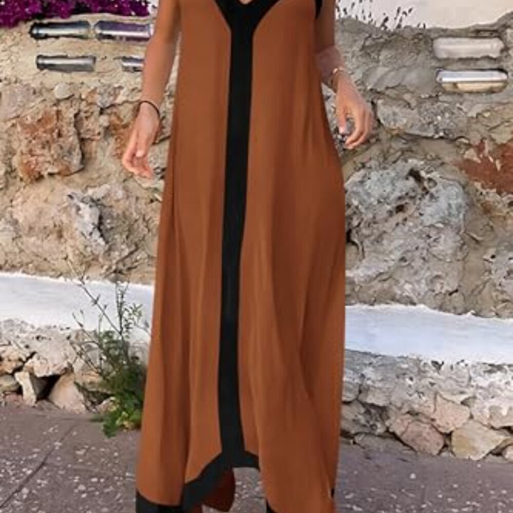 Maxi Sundress V Neck Spaghetti Strap Flowy Elegant Party Beach Vacation - Picture 5 of 8